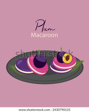 Flat Design Illustration at Macaroon with Plum Taste