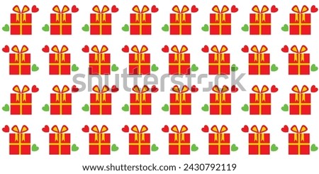 Seamless pattern with gift boxes and hearts on a white background