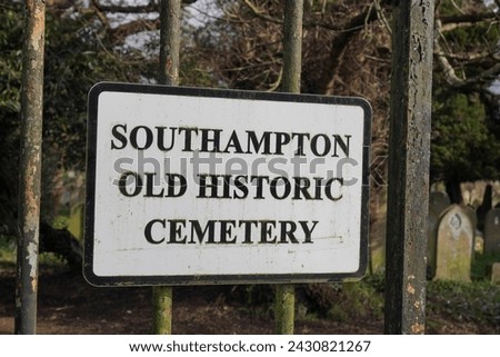 sign and gateway to Southampton old historic cemetery. large graveyard entrance sign 