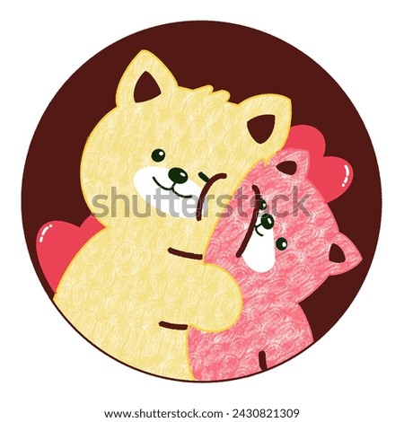 Hug Cats Illustration, Cute Animal Stickers, Valentines Day Vectors, Romance Clip Art, Couple Relationship Icons, Lover Doodle, Kiss Affectionate Hand Drawn, Cuddle Kitty Cartoon