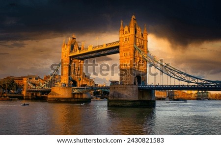 Tower Bridge at sunset in London, UK.