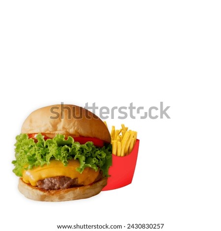 Burger and fries on isolated white background