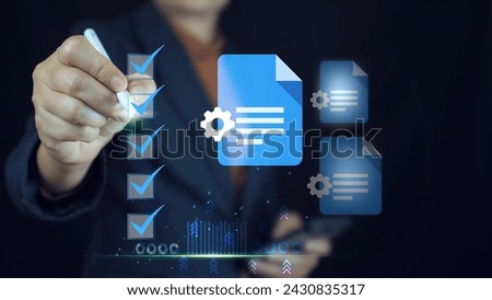 Business performance checklist, Business project management system concept. Project managers monitor progress on milestones and plan with scheduling charts for the company