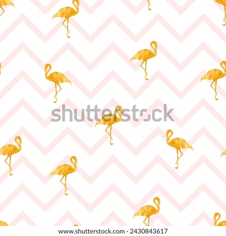 Gold flamingo seamless pattern.Pink flamingo background design for fabric and decor.