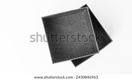 Black Box For a gift, white background. Top View, Design Blank, Blank Space, Studio Photo.