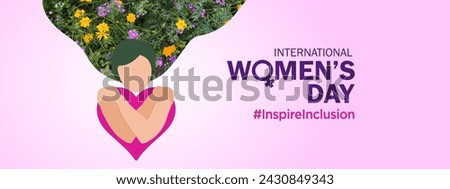 International women's day concept poster. Woman sign illustration background. 2024 women's day campaign theme- #InspireInclusion Royalty-Free Stock Photo #2430849343