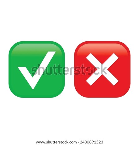 Cross and check Mark Button vector icon. Isolated yes and no buttons emoji sticker design.