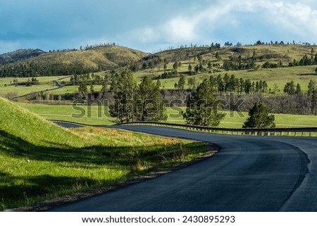 A long way down the road going to Custer State Park, South Dakota Royalty-Free Stock Photo #2430895293