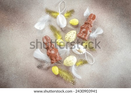 Chocolate bunny and easter egg. Happy Easter holiday concept.