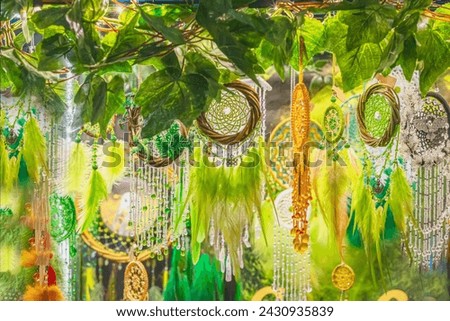 Various decorations, pendants and jewelry in green for holiday and celebrating St. Patrick's Day