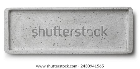 light gray rectangular minimalist concrete tray for writing supplies, pens, pencils, jewelry or kitchen utensils isolated over a white background, top view, flat lay, desk design element