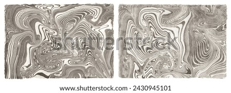 original authentic suminagashi traditional Japanese sumi ink marbling on handmade paper, grainy floating ink marbled paper texture and pattern, organic Asian wabi-sabi cards or backgrounds, isolated Royalty-Free Stock Photo #2430945101