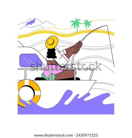 Fishing isolated cartoon vector illustrations. Young girl fishing alone from a boat during summer holidays, cast a rod, people lifestyle, vacation time, active hobby idea vector cartoon.