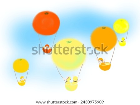 Clip art of citrus balloon and children