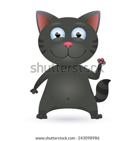 Funny cartoon black cat. Vector Illustration