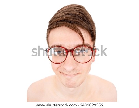 Funny Young Man in the Glasses Isolated on the White Background closeup Royalty-Free Stock Photo #2431029559