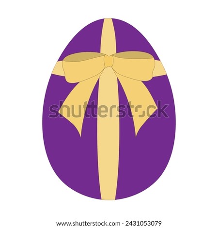 Cute illustration of a purple Easter egg wrapped with a yellow ribbon
