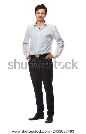 Man, corporate and proud with studio, portrait and smile for for job or career. Businessman, professional and confident for work, startup and style for positivity isolated on white background