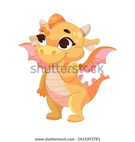 Fairy Orange Baby Dragon as Horned Legendary Creature Vector Illustration