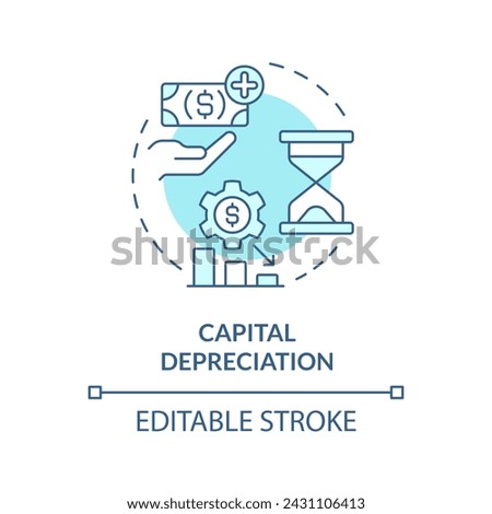 Capital depreciation soft blue concept icon. National inflation. Financial distress, economic downturn. Round shape line illustration. Abstract idea. Graphic design. Easy to use in brochure, booklet