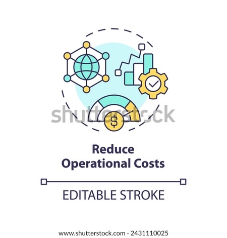 Operational costs reduce multi color concept icon. Management process optimization. Resource consumption reduction. Round shape line illustration. Abstract idea. Graphic design. Easy to use