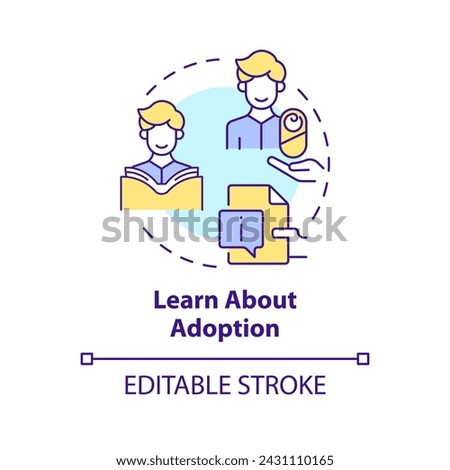 Learn about adoption multi color concept icon. Adoption process. Preparation for parenting. Reading and studying information. Round shape line illustration. Abstract idea. Graphic design. Easy to use