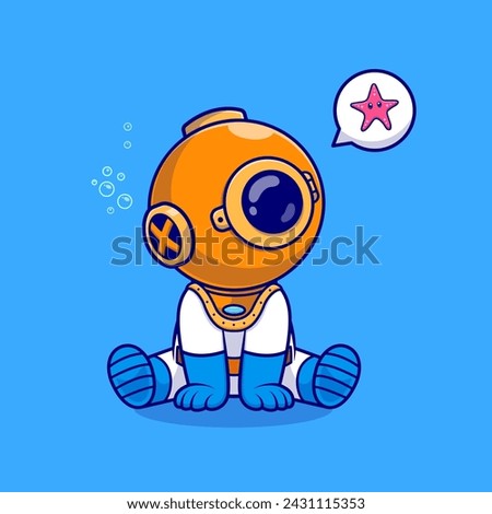 Cute Diver Thinking Starfish Cartoon Vector Icon Illustration. Science Animal Icon Concept Isolated Premium Vector. Flat Cartoon Style Royalty-Free Stock Photo #2431115353