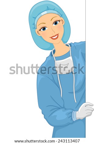 Illustration of a Female Doctor in a Scrub Suit Holding a Blank Board