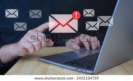 Email Inbox Alert and Spam Virus with Internet Mail Security Protection Alert Warning Spam and Junk Emails and Compromised Data cyber security protection concept