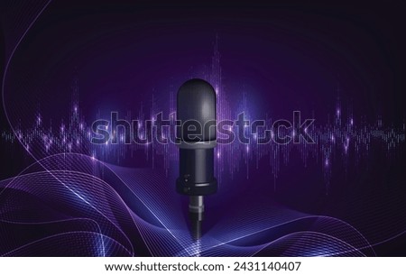microphones in podcast or interview room isolated on dark background as a wide banner for media conversations or podcast streamers concepts with copyspace 