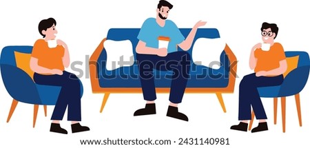 People sitting and talking on the couch flat style isolated on background
