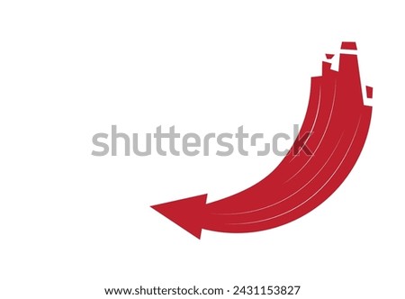 Red Curve Arrow with broken tail. Editable Clip Art.