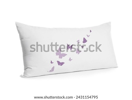 Soft pillow with printed butterflies isolated on white