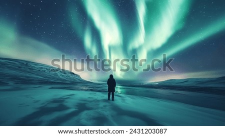 Northern Lights Over Frozen Lake in Abisko, Kiruna, Sweden Royalty-Free Stock Photo #2431203087