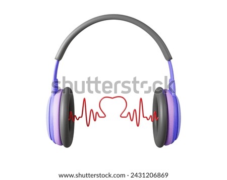 Heart with Headphones isolated on white background with clipping path, 3D Rendering illustration
