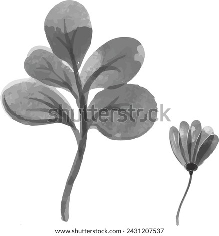 black colour, leaf, artistic, clipart, graphic, hand drawn, herbal, invitation, painting, stem