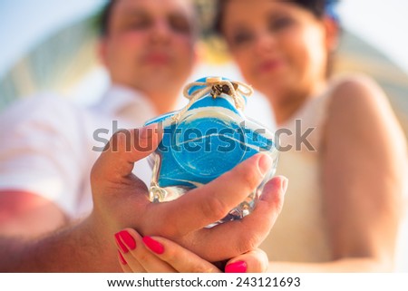 Exotic water Wedding sand ceremony on the beach beautiful expensive decorations decor rings hands in the shape of a heart  asia style thai