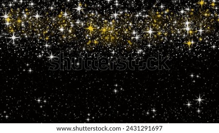 White and yellow transparent stars on black background