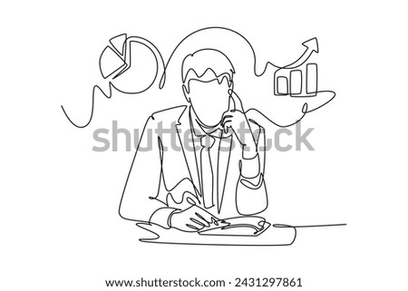 Continuous one line drawing Business icons are floating above head concept. Doodle vector illustration.
