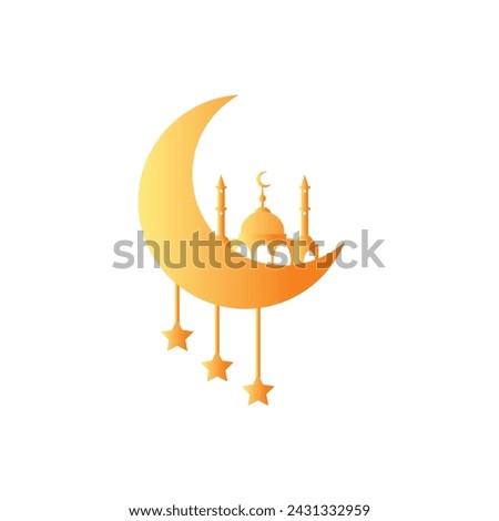 Ramadan moon and mosque gold Clip art. vector illustration.