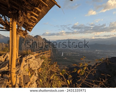 Hut at Mountain viewpoint in Vang Vieng, Laos. Beautiful Nature during Sunrise time, Hike, Nature, Relay, Calmness, sky, holiday. High quality photo