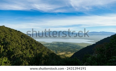 Ngorongoro crater national park viewpoint panorama Africa Tanzania 2022. High quality photo