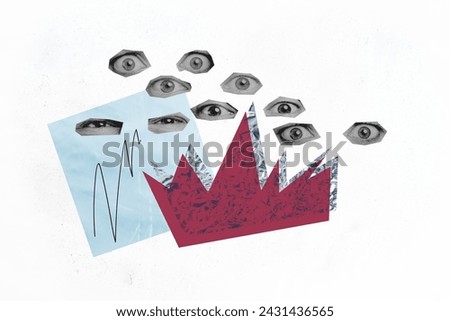 Photo collage picture human multiple eyes face fragments cutout spy concept espionage observe oversee privacy violation white background
