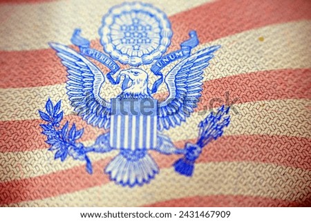 A close up of the United States of American passport, passports are issued to the American citizens and nationals, Travel, tourism concept, American visa and traveling to other countries Royalty-Free Stock Photo #2431467909
