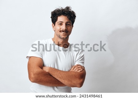 Smile man white lifestyle fashion t-shirt emotion isolated background modern portrait hipster