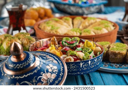 Colorful Candy and Chocolate in the Turkish Desserts, Special Concept Photo for Ramadan, Üsküdar Istanbul, Turkiye (Turkey) Royalty-Free Stock Photo #2431500523