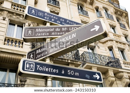 Paris, France. Street directions and signs.