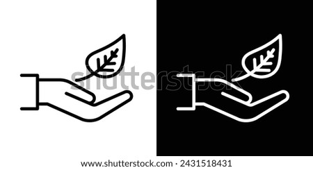 Leaf in Hand Line Icon on White Background for web. Royalty-Free Stock Photo #2431518431