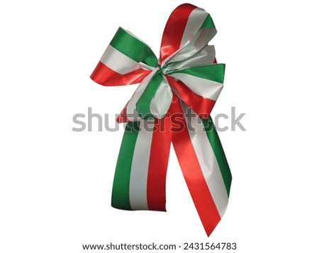 Satin ribbon bow with the colors of the italian flag isolated on a white background Royalty-Free Stock Photo #2431564783