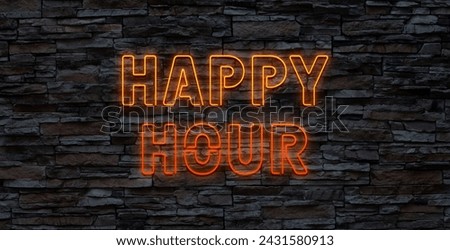Neon sign on a brick wall, Happy Hour.